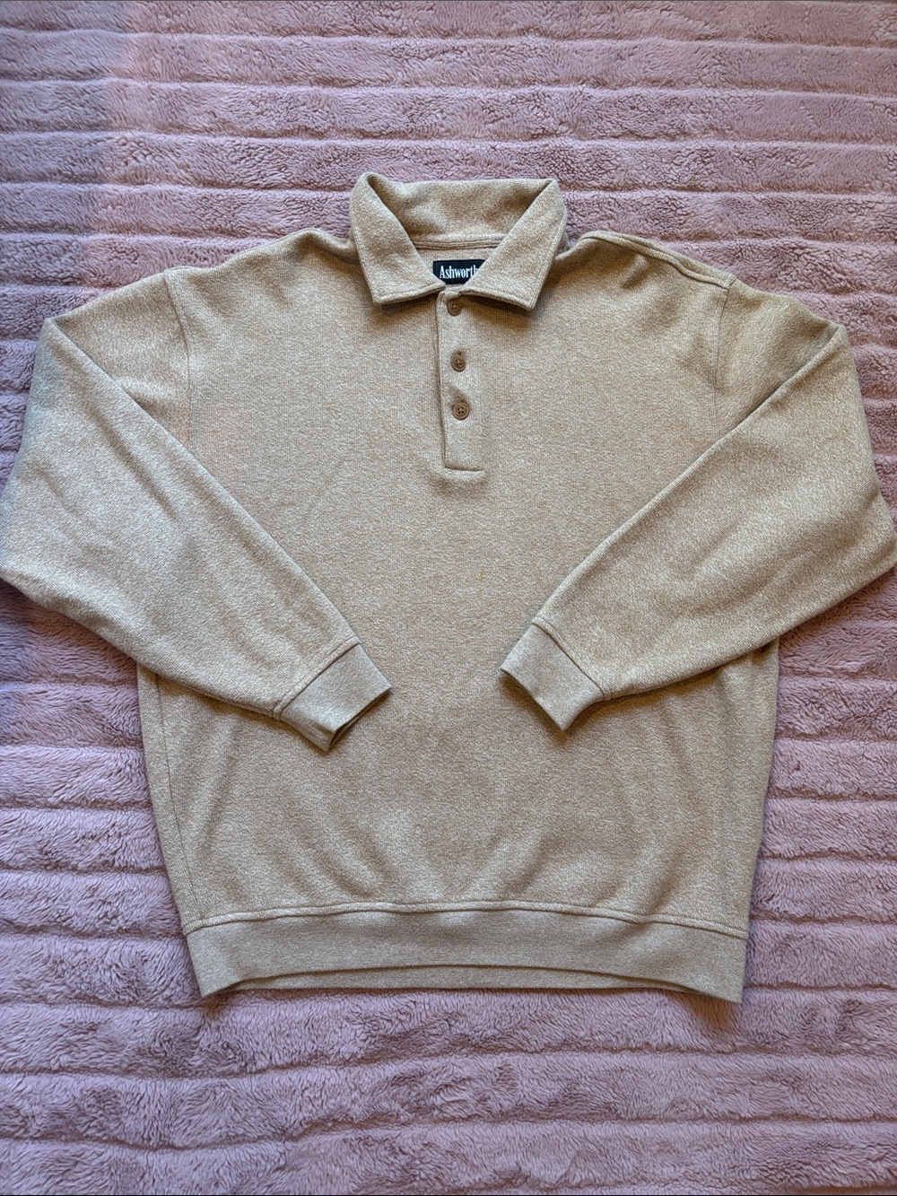 Ashworth Men’s Polo Sweater “Cashmere touch” Size M Color Tan
